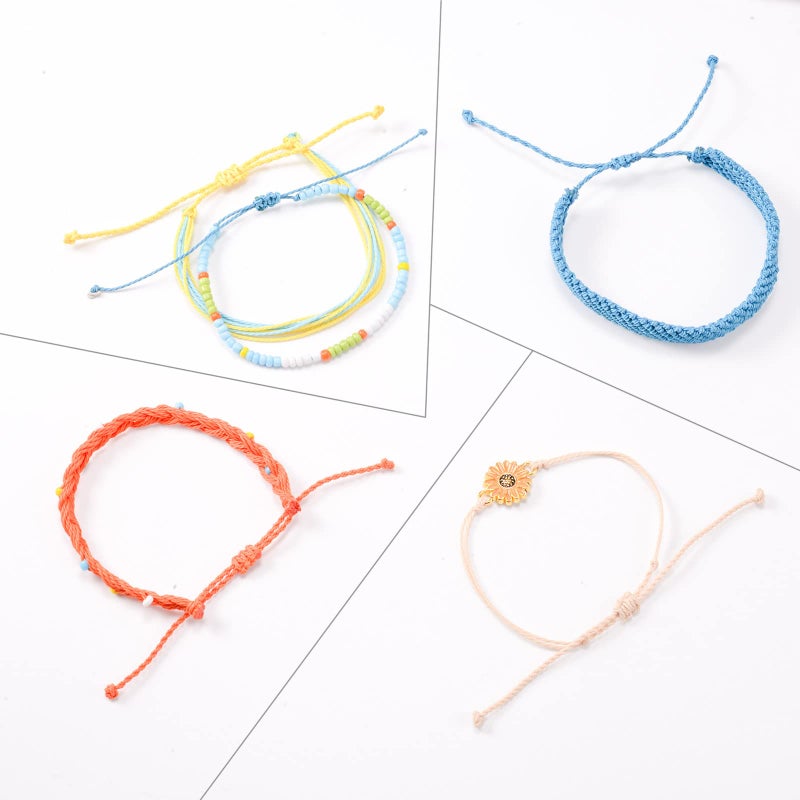 SUNSH 5PCS Boho Woven Sunflower Bracelets for Women Couples Gifts Charm Bracelet Beach Surf Braided Adjustable Strings Boyfriend Girlfriend Mother Daughter Friendship Galentines Gifts Valentines Day Gift for Her - Image 3